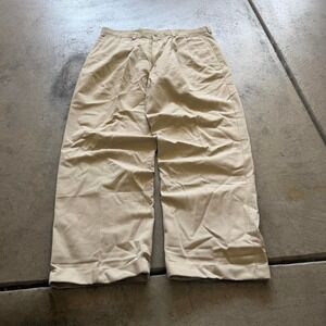34x28 Tan Baggy Wide Leg Pleated Chino Dress Pants Y2K Grunge 2000s Vintage